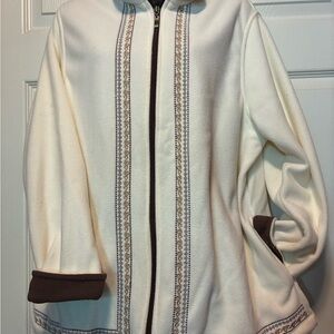 Allison Daley Cream Jacket with Brown Trim